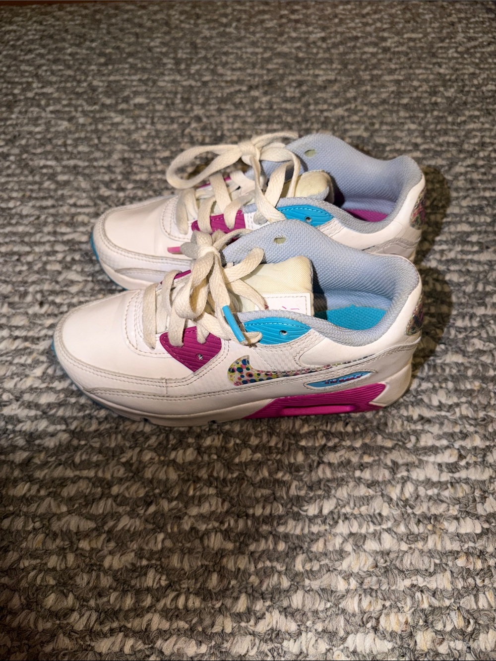 Nike Kids White Sneakers with Pink & Blue Accents